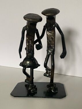 Roland Metal Art Railroad Tie Sculpture Couple Roller Skating Man Woman Skater